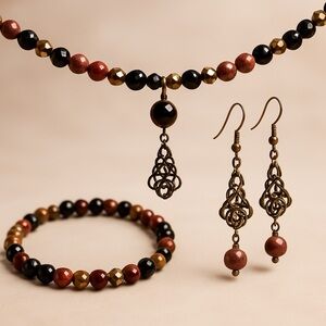 Elegant Brown and Gold Jewelry Set